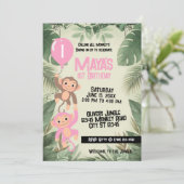 Calling All Monkeys 1st Birthday Invitation (pink) 招待状 (スタンド正面)