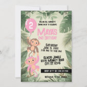 Calling All Monkeys 2nd Birthday Invitation (pink) 招待状 (正面)