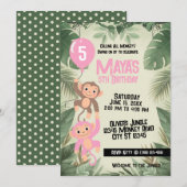 Calling All Monkeys Birthday Invitation (pink) 招待状 (正面/裏面)
