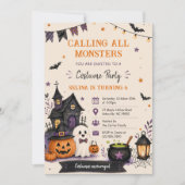 Calling all monster Halloween Birthday party 招待状 (正面)