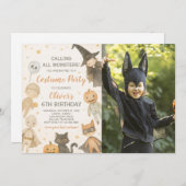 Calling All Monsters Halloween Birthday Photo 招待状 (正面/裏面)