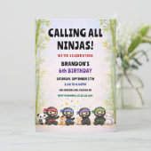 Calling All Ninjas Colorful Stars Kids Birthday 招待状 (スタンド正面)