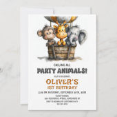 Calling all Party Animals 1st Birthday Party 招待状 (正面)