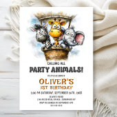 Calling all Party Animals 1st Birthday Party 招待状