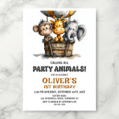Calling all Party Animals 1st Birthday Party 招待状
