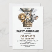 Calling all Party Animals 1st Birthday Party 招待状 (正面)