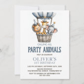 Calling All Party Animals 1st Birthday Party 招待状 (正面)