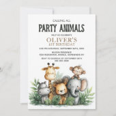 Calling All Party Animals 1st Birthday Party 招待状 (正面)