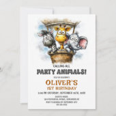 Calling all Party Animals 1st Birthday Party 招待状 (正面)