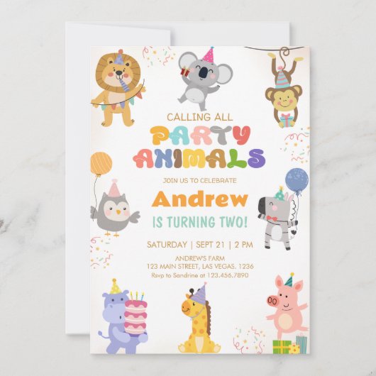 Calling All Party Animals Birthday 招待状 (正面)