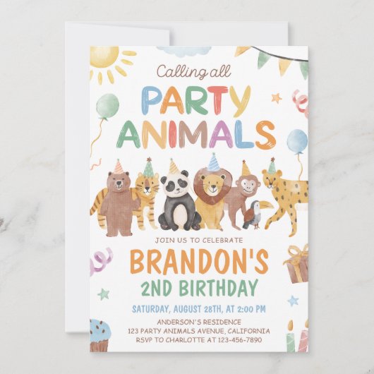 Calling All Party Animals Birthday Invitation 招待状 (正面)