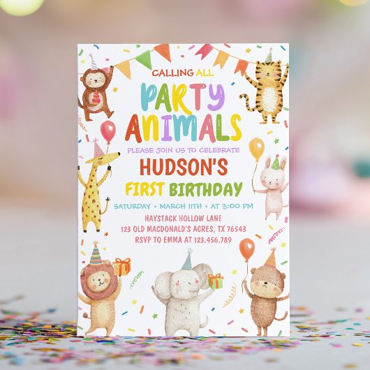 Calling All Party Animals Birthday Invitation 招待状