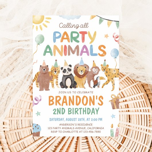 Calling All Party Animals Birthday Invitation 招待状