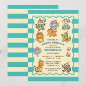 Calling All Party Animals Blue ZOO Kids' Birthday  招待状 (正面/裏面)