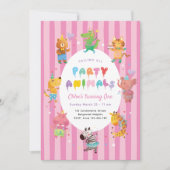 Calling All Party Animals, Cute Animals Girls Pink 招待状 (正面)