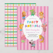 Calling All Party Animals, Cute Animals Girls Pink 招待状 (正面/裏面)