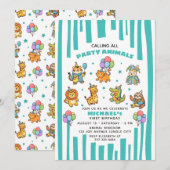 Calling All Party Animals Cute Kids' 1st Birthday  招待状 (正面/裏面)