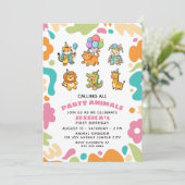 Calling All Party Animals Floral Kids 1st Birthday 招待状 (スタンド正面)