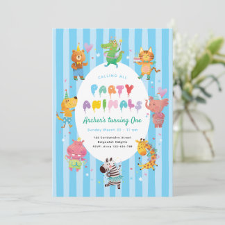 Calling All Party Animals, Kids Animal Theme Party 招待状