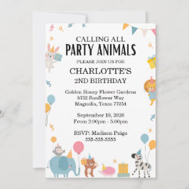 Calling All Party Animals Kids Birthday Invitation 招待状