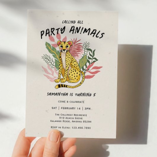 Calling All Party Animals Kids Cheetah Birthday 招待状