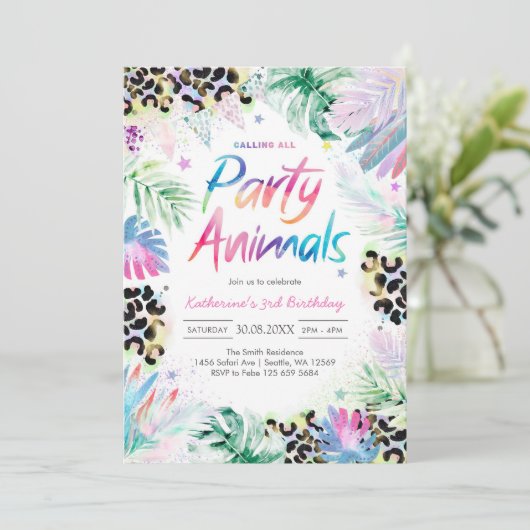 Calling All Party Animals Safari Birthday  招待状 (スタンド正面)