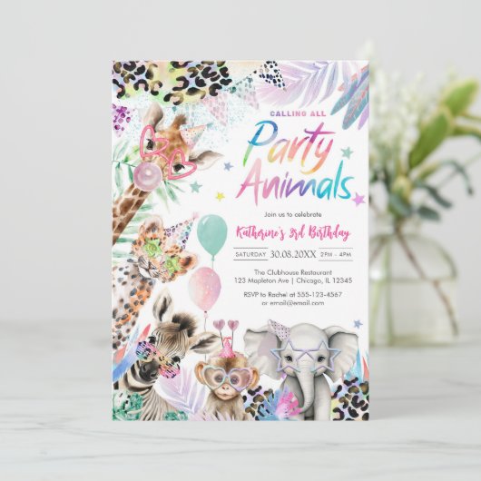 Calling All Party Animals Safari Birthday  招待状 (スタンド正面)