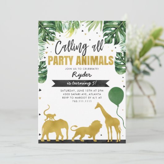 Calling All Party Animals Safari Birthday  招待状 (スタンド正面)