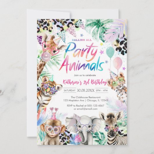 Calling All Party Animals Safari Birthday 招待状 (正面)