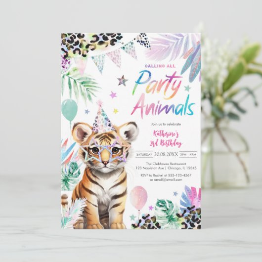 Calling All Party Animals Safari Birthday  招待状 (スタンド正面)
