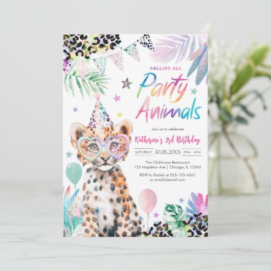 Calling All Party Animals Safari Birthday  招待状 (スタンド正面)