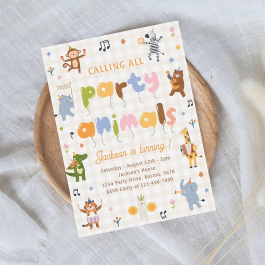 Calling All Party Animals Safari Birthday Party 招待状
