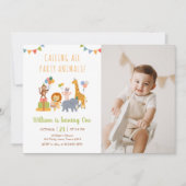 Calling All Party Animals Safari Birthday Photo 招待状 (正面)