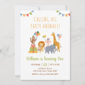 Calling All Party Animals Safari Boy Girl Birthday 招待状 (正面)