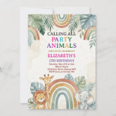 Calling All Party Animals Safari Zoo Birthday 招待状 (正面)