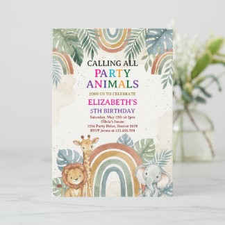 Calling All Party Animals Safari Zoo Birthday 招待状