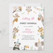 Calling All Party Animals Safari Zoo Birthday 招待状 (正面)
