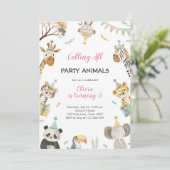 Calling All Party Animals Safari Zoo Birthday 招待状 (スタンド正面)