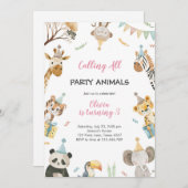 Calling All Party Animals Safari Zoo Birthday 招待状 (正面/裏面)
