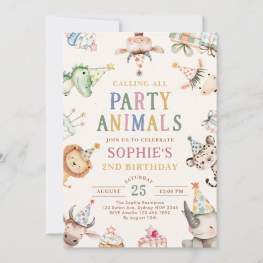 Calling All Party Animals Safari Zoo Birthday  招待状 (正面)