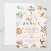 Calling All Party Animals Safari Zoo Birthday  招待状 (正面/裏面)
