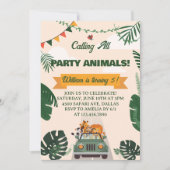 Calling All Party Animals Safari Zoo Birthday 招待状 (正面)