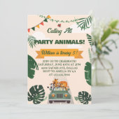 Calling All Party Animals Safari Zoo Birthday 招待状 (スタンド正面)