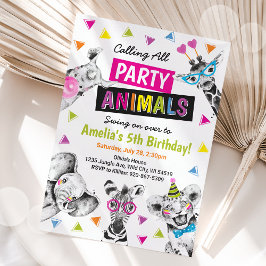 Calling All Party Animals Safari Zoo Kids Birthday 招待状