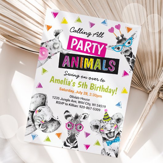 Calling All Party Animals Safari Zoo Kids Birthday 招待状