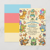 Calling All Party Animals Whimsical Kids' Birthday 招待状 (正面/裏面)