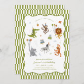Calling All Party Animals Wild Safari Birthday 招待状 (正面/裏面)