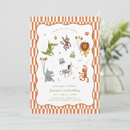 Calling All Party Animals Wild Safari Birthday 招待状 (スタンド正面)
