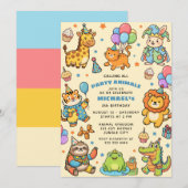 Calling All Party Animals Zoo Kids' Birthday Party 招待状 (正面/裏面)