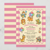 Calling All Party Animals ZOO Pink Girl Birthday  招待状 (正面/裏面)